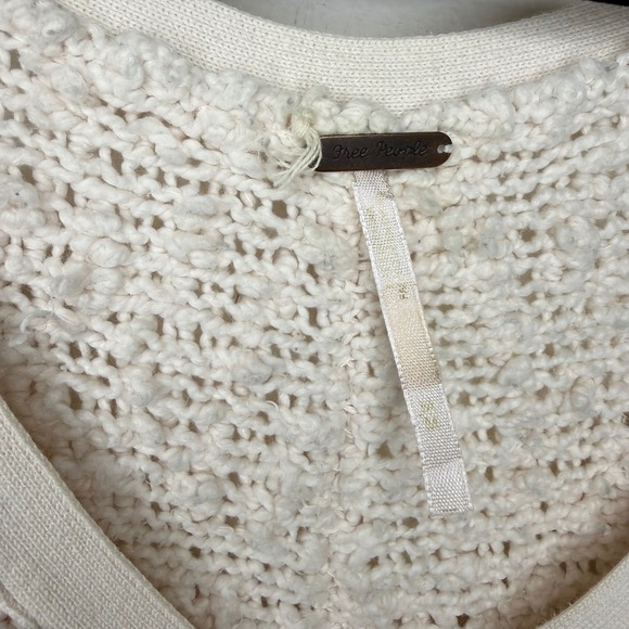 Free People Songbird Chunky Textured Oversized Pullover Sweater Med Cream Cozy - Picture 7 of 13